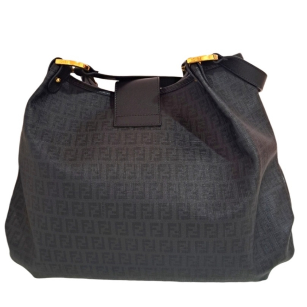 ✅️SOLD✅️ FENDI Black Gold Zucchino Chiusura Tote Shoulder Bag AUTHENTIC - Picture 5 of 14